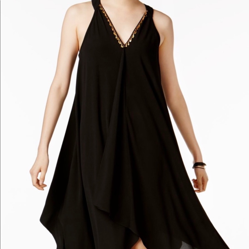 SLNY new black handkerchief -hem V neck shift
